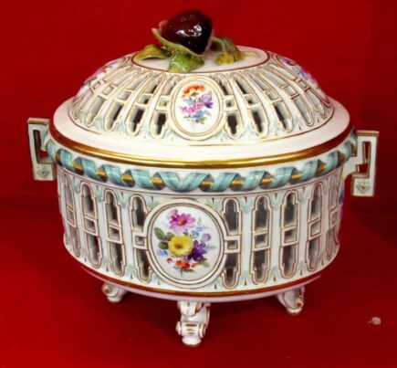 Antique Dresden/Meissen Porcelain Chestnut Basket or Tureen