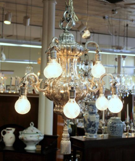 E.F. Caldwell Antique American Silver-plate Bronze Nine Light, Two-Tier Chandelier